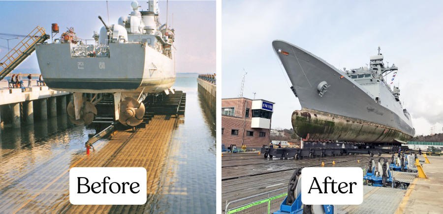 before and after of ship